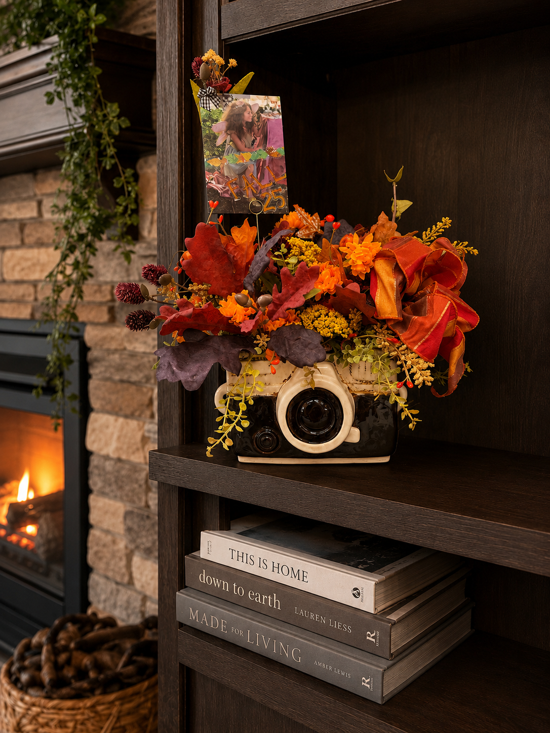 Vintage Camera Fall Floral Arrangement with Keepsake Photo Holder (photo holder included)
