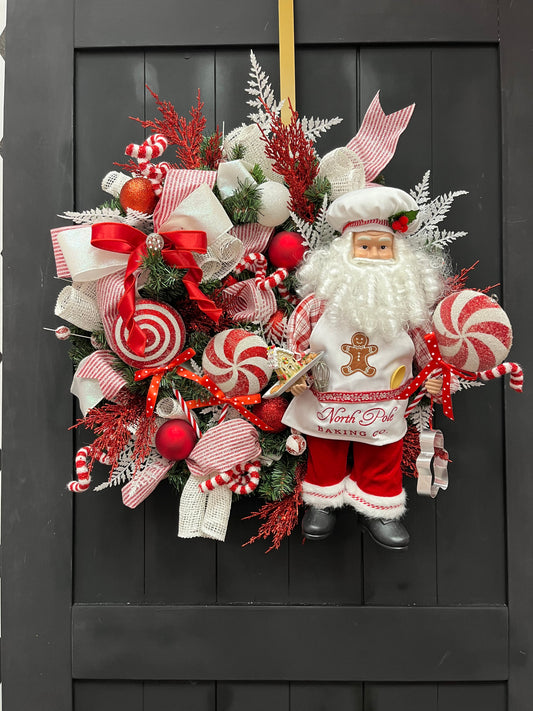 Candy Cane Baker Santa Wreath