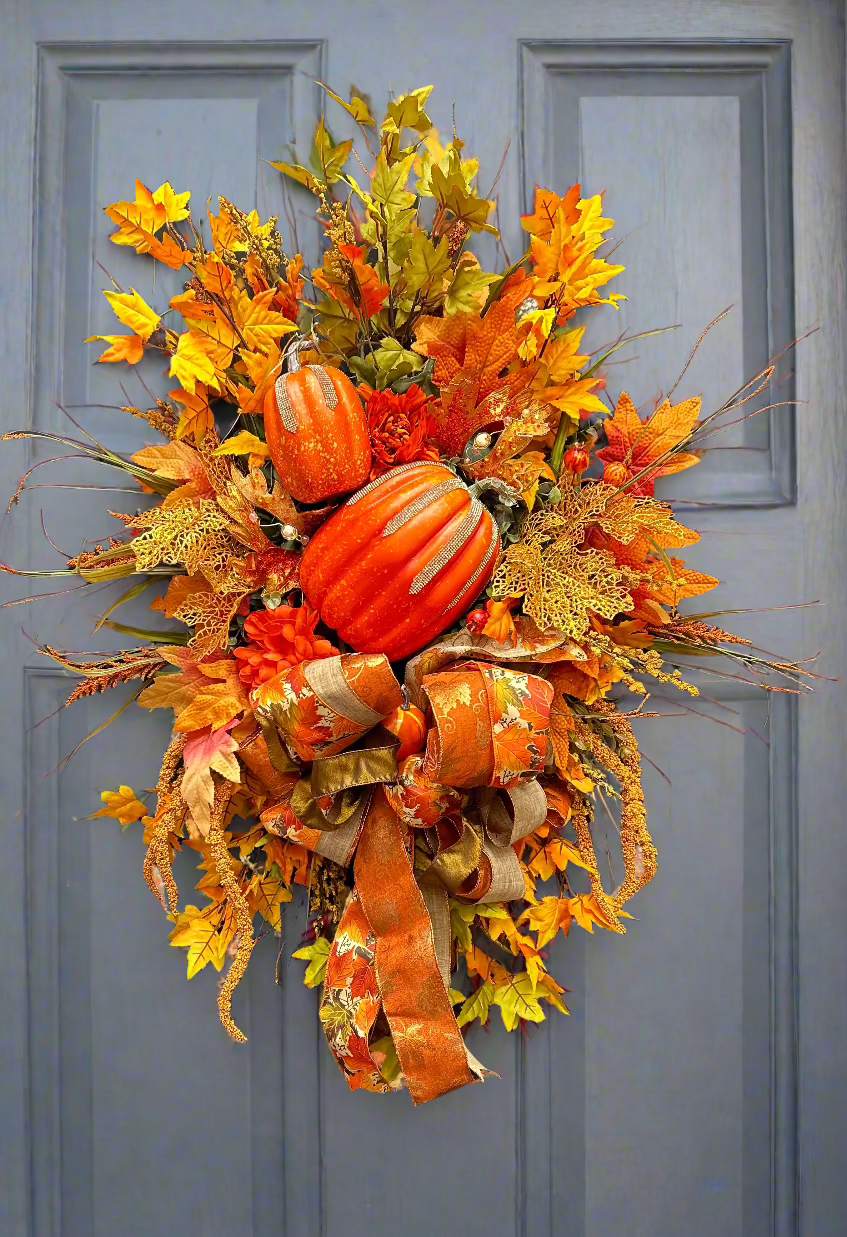 Autumn Splendor Double Pumpkin Large Wreath