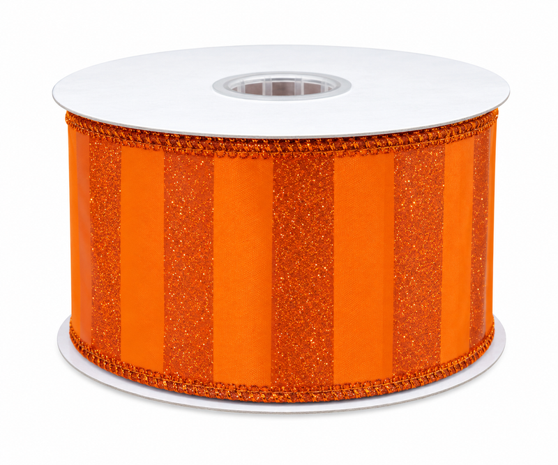 Orange Glitter Stripe Wired Ribbon SOLD BY YARD