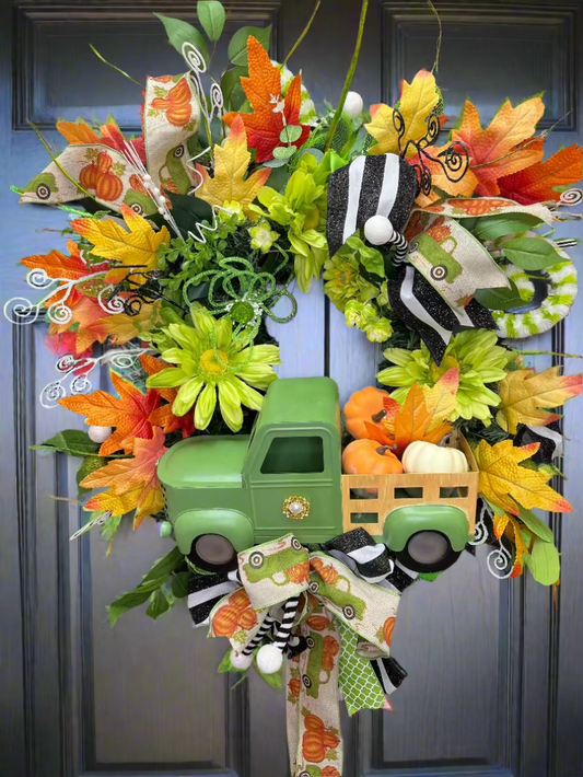 Farm Truck Full of Pumpkins Large Wreath