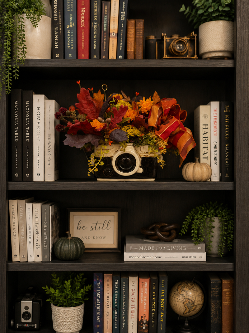 Vintage Camera Fall Floral Arrangement with Keepsake Photo Holder (photo holder included)