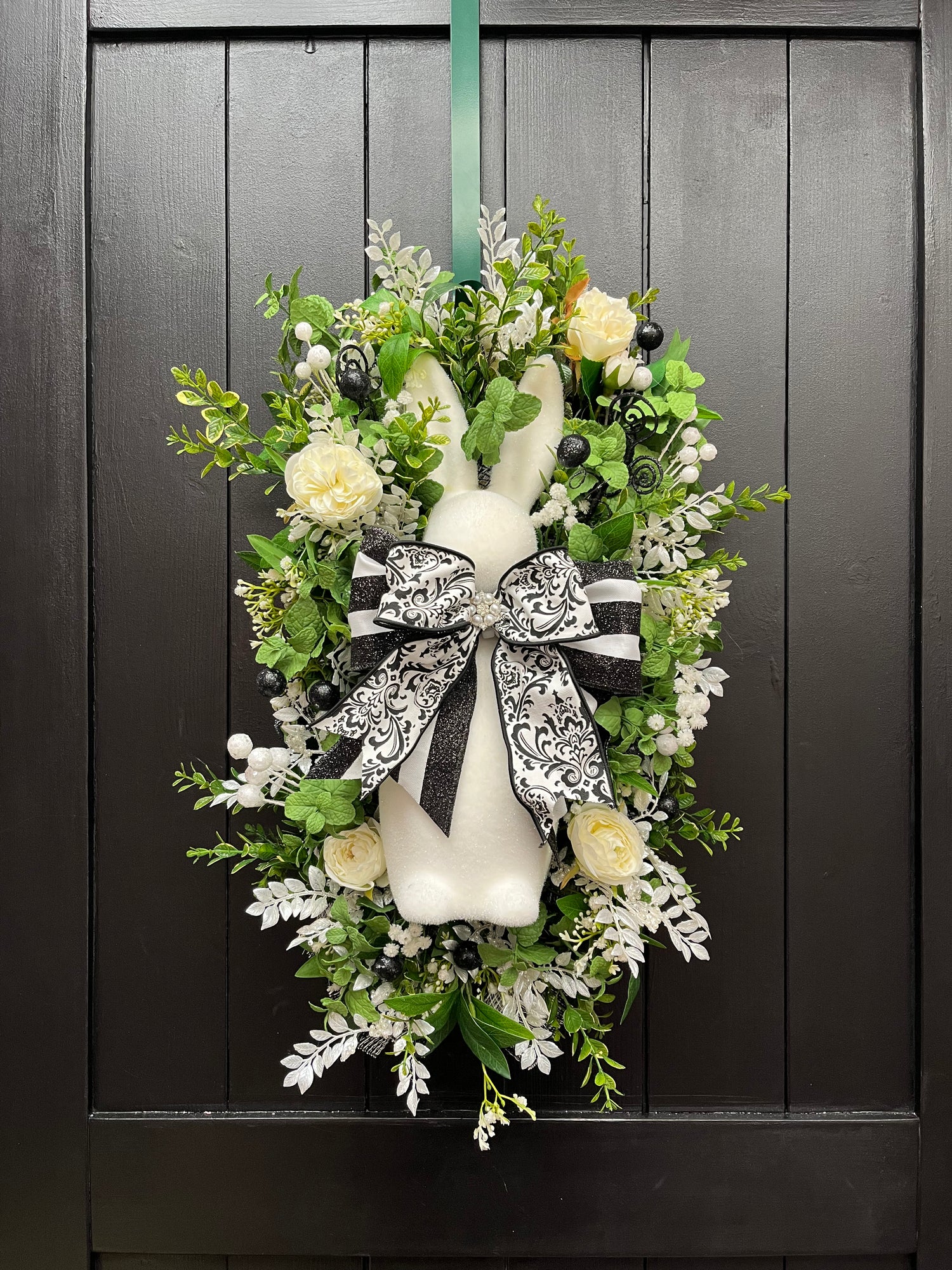 Black and White Spring Bunny Swag