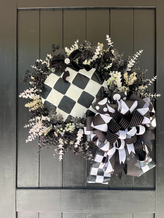 Black and White Pumpkin Wreath.