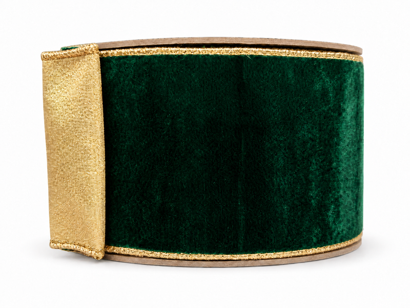 Emerald Green Velvet & Gold Ribbon — SOLD BY THE YARD