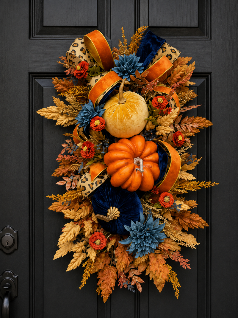 Midnight Harvest Velvet Pumpkin Swag