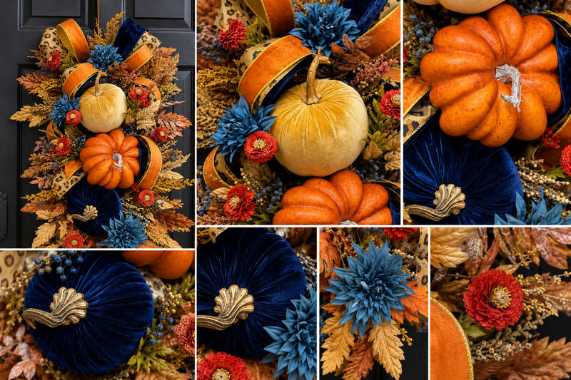 Midnight Harvest Velvet Pumpkin Swag