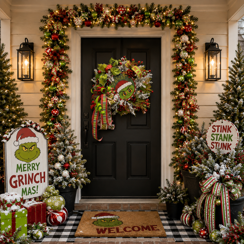 Grinch-Inspired Whimsical Christmas Wreath