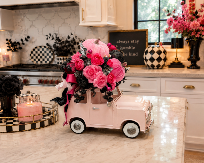 Pink Pumpkin Car Floral Arrangement