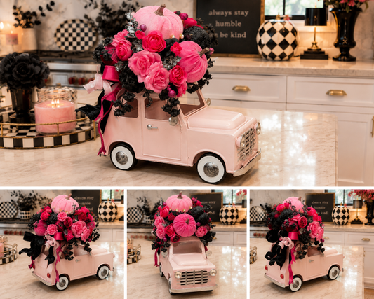 Pink Pumpkin Car Floral Arrangement