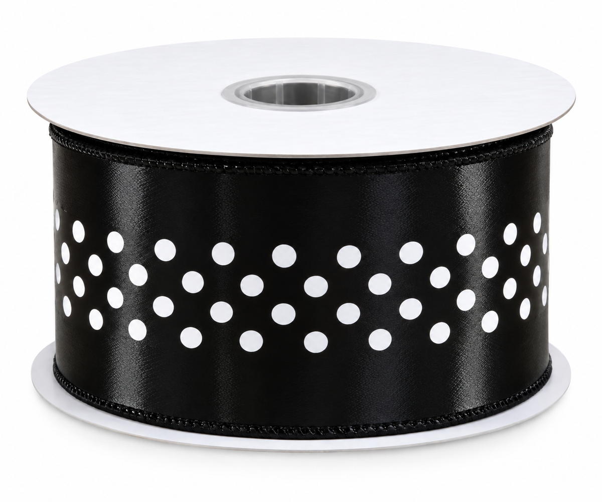 Black & White Polka Dot Wired Ribbon SOLD BY THE YARD