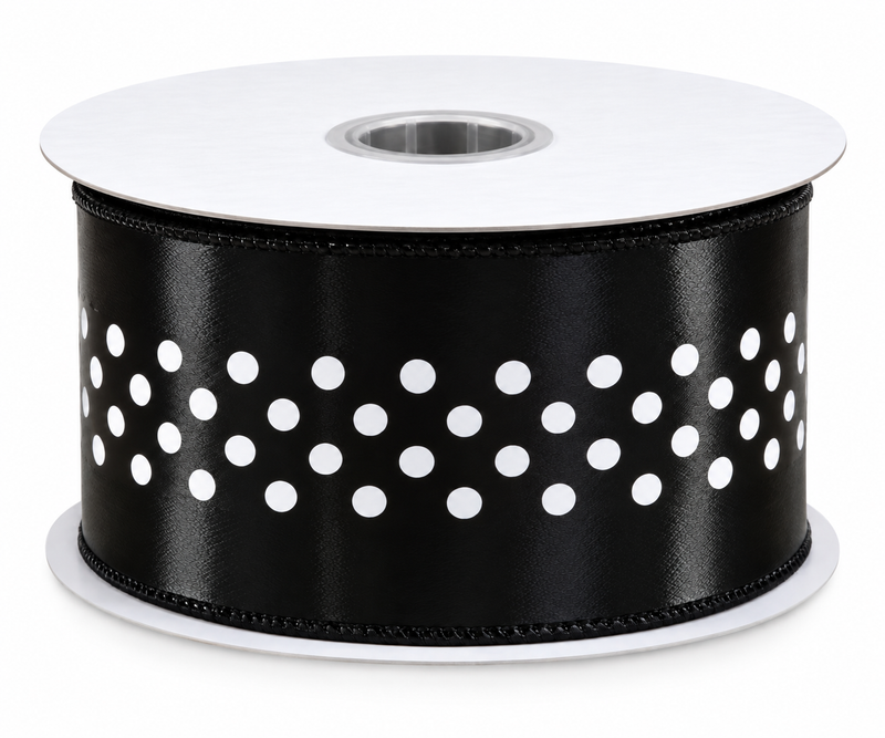 Black & White Polka Dot Wired Ribbon SOLD BY THE YARD