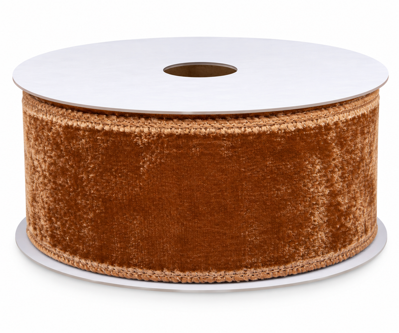 Caramel Brown Velvet Wired Ribbon — Sold by the Yard