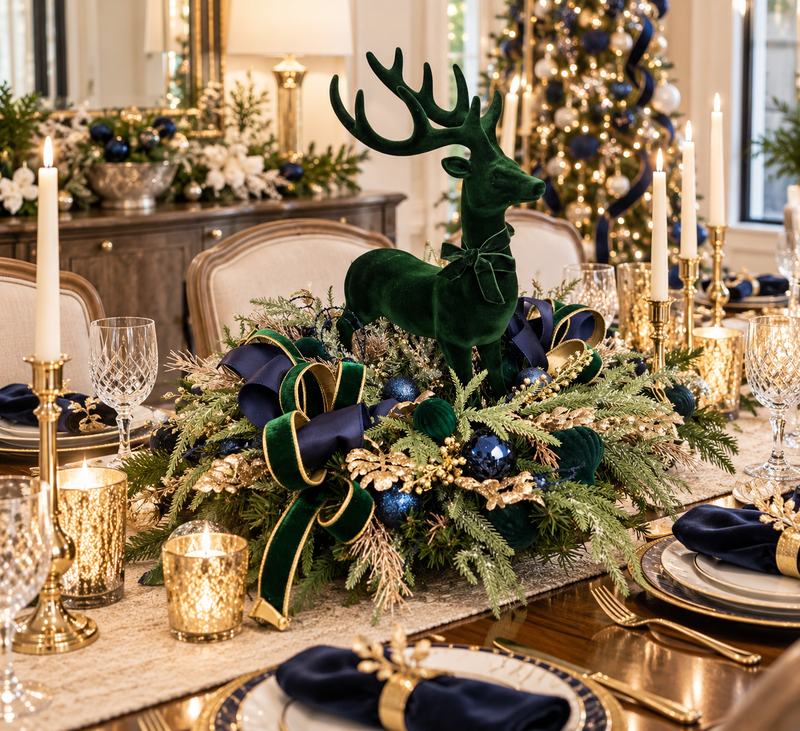 Emerald Elegance Reindeer Centerpiece
