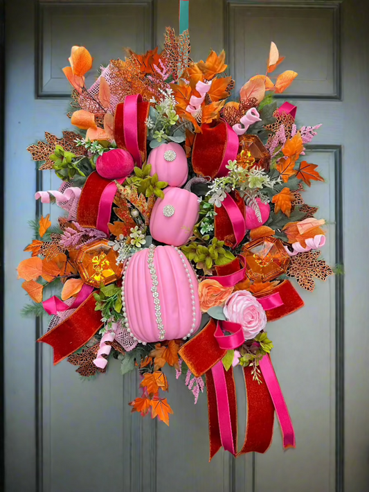 Pearly Pink Pumpkin Large Wreath